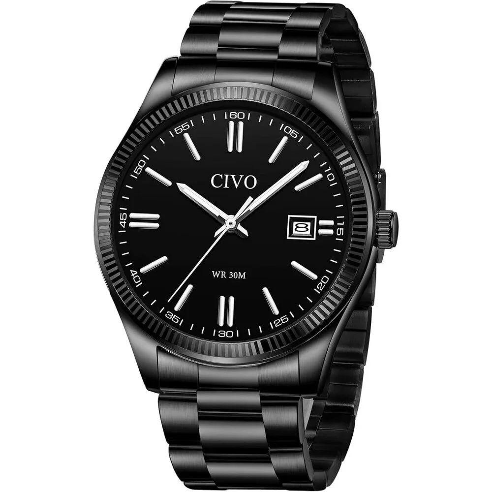 Men's Black Stainless Steel Hook Buckle Analog Comfortable Stylish Wrist Watch